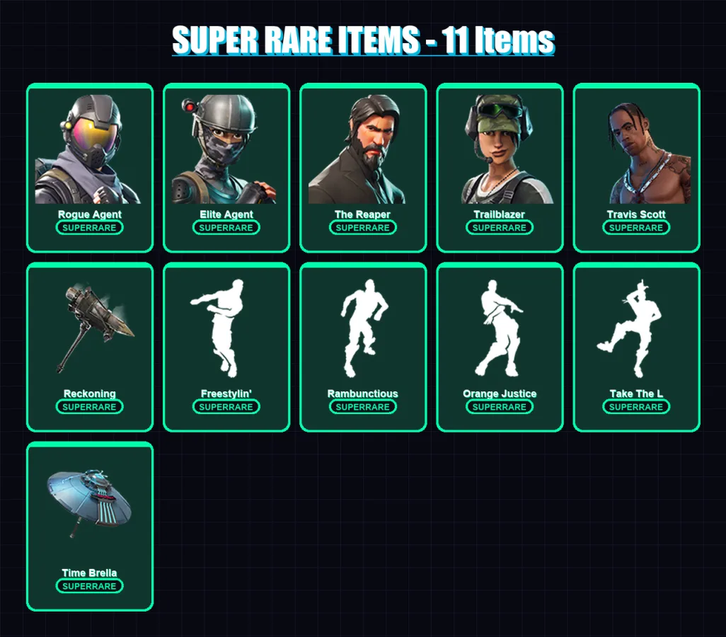 [PC/XBOX/PSN] | Rogue Agent | Elite Agent | The Reaper | Trailblazer | Travis Scott | 79 skin | 69 pickaxe | 52 emote | 64 glider | Lv726 — Fortnite account