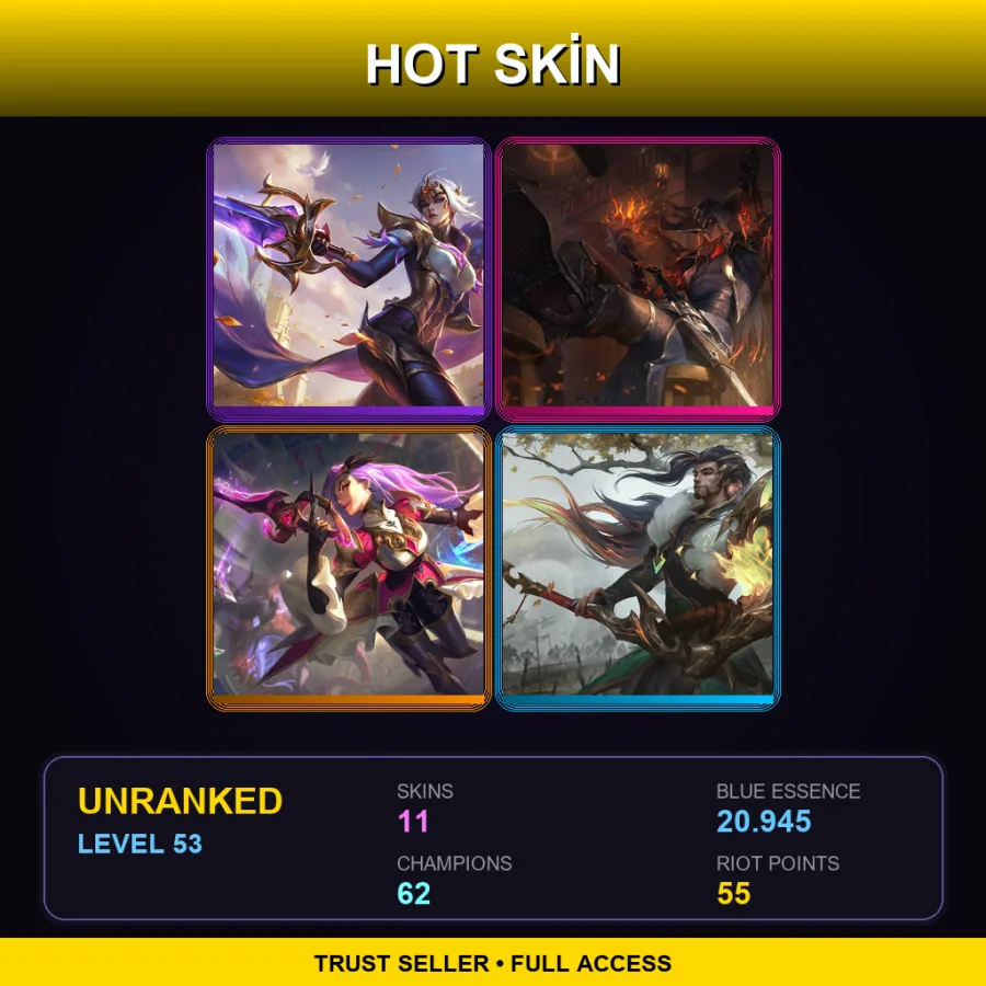 VN | Lv53 | Unranked | 11 Skin | 62 Champ