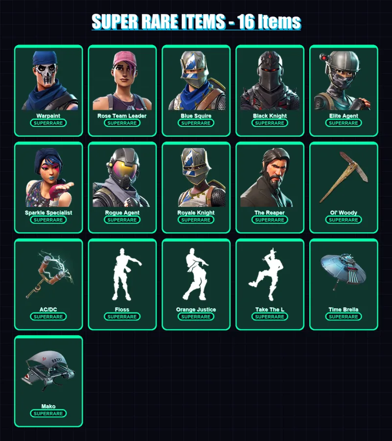 [PC/PSN] | Warpaint | Rose Team Leader | Blue Squire | Black Knight | Elite Agent | 69 skin | 58 pickaxe | 80 emote | 75 glider | Lv809