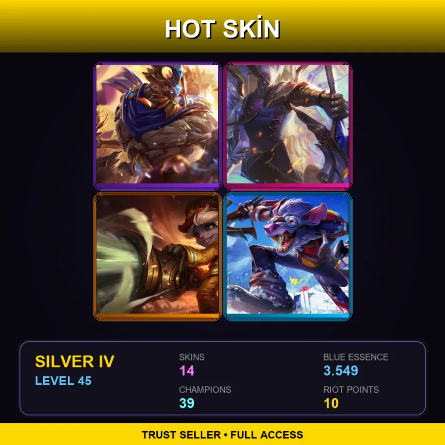 EUW | Victorious Maokai | Victorious Aatrox | Firefighter Tristana | Whistler Village Twitch | 14 Skin | 39 Champ | Silver IV | Lv45