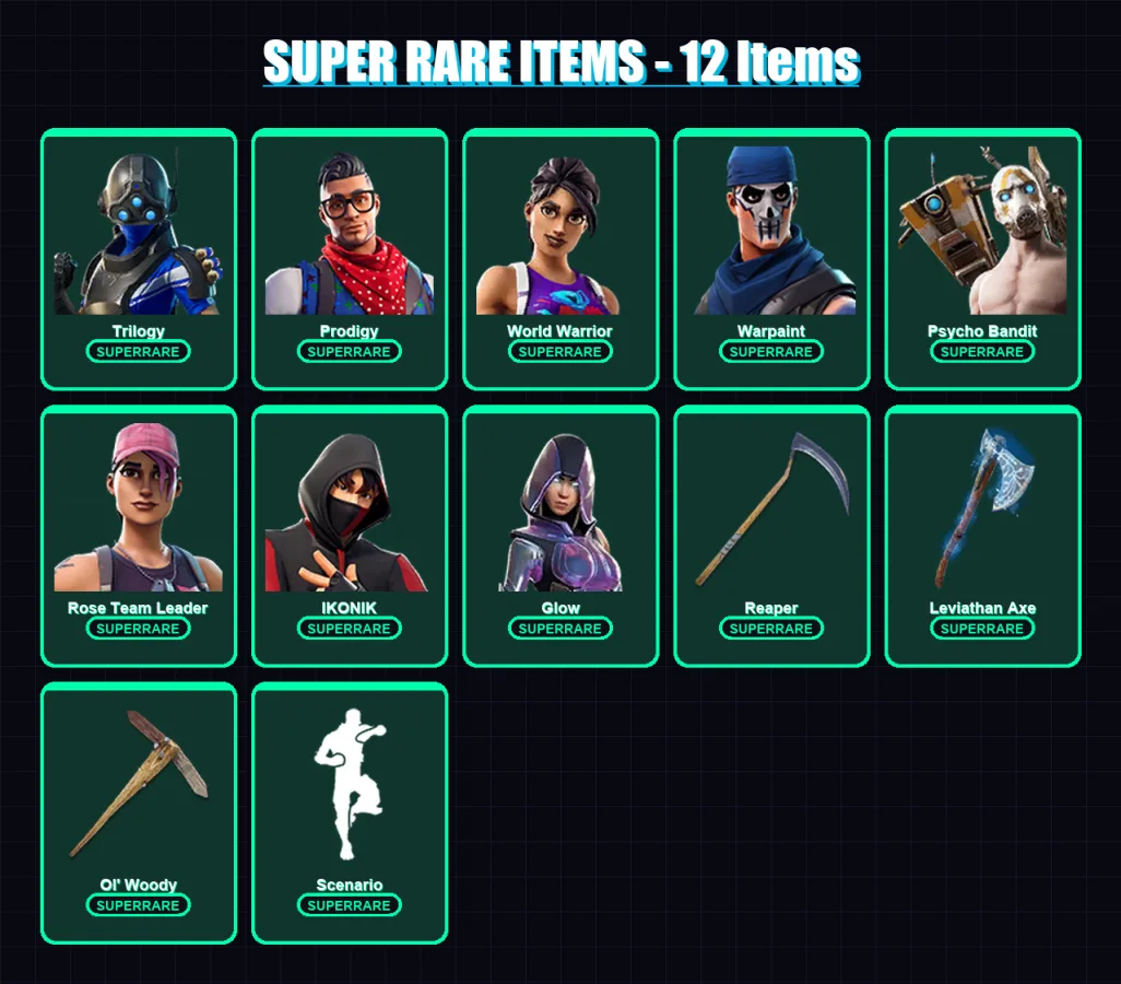 [PC/XBOX/PSN] | Trilogy | Prodigy | World Warrior | Warpaint | Psycho Bandit | 118 skin | 117 pickaxe | 144 emote | 103 glider | Lv1847