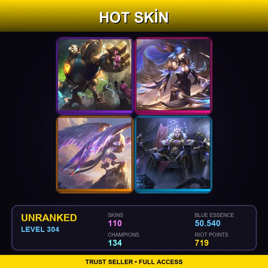 EUW | Lv304 | Unranked | 110 Skin | 134 Champ
