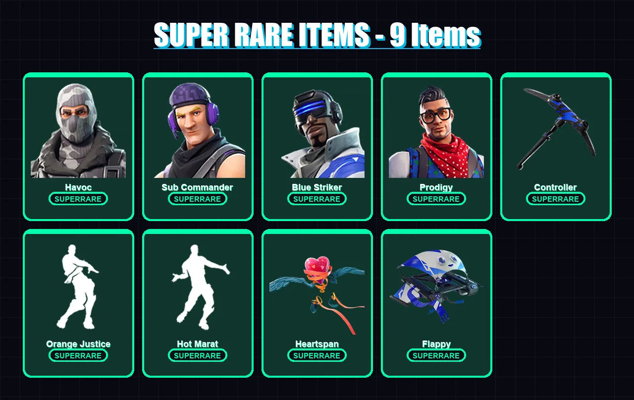 [PS4/PS5/XBOX/PC] | Havoc | Sub Commander | Blue Striker | Prodigy | The Prisoner | 24 skin | 21 pickaxe | 41 emote | 29 glider | Lv464