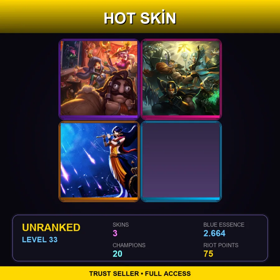 NA | Lv33 | Unranked | 3 Skin | 20 Champ — LoL account