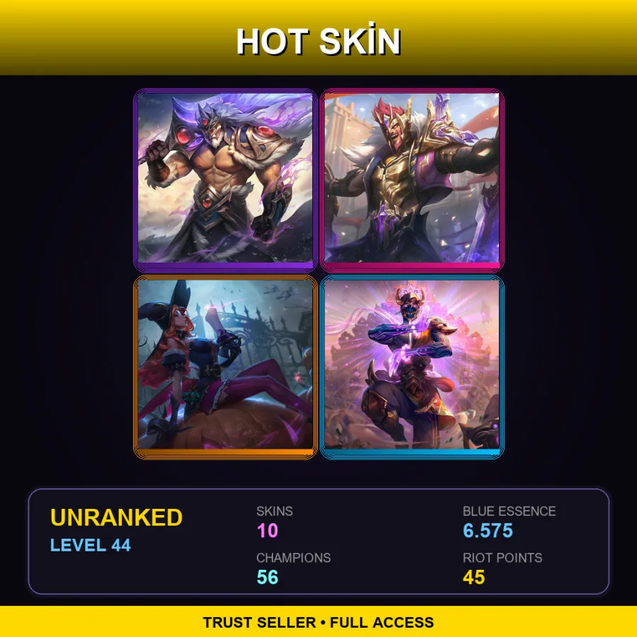 EUW | Lv44 | Unranked | 10 Skin | 56 Champ