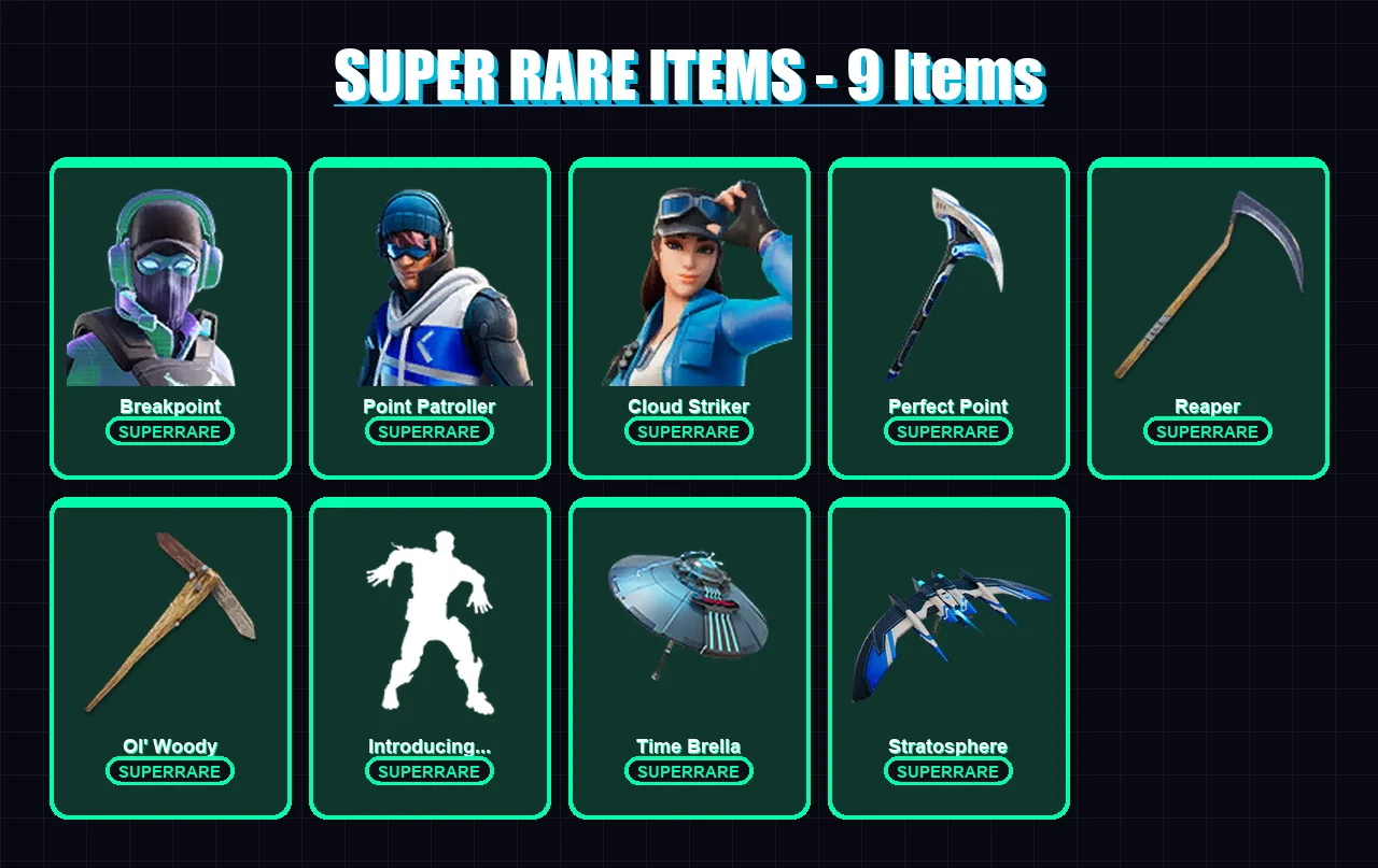 [PS4/PS5/XBOX/PC] | Breakpoint | Point Patroller | Cloud Striker | Mandalorian | Fade | 205 skin | 228 pickaxe | 165 emote | 179 glider | Lv3644