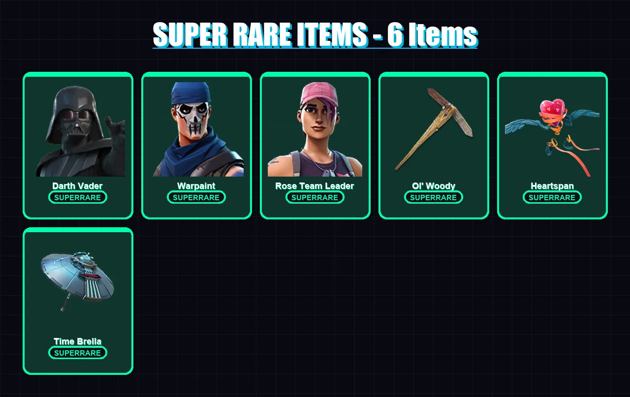 [PC/XBOX/PSN] | Darth Vader | Warpaint | Rose Team Leader | Snap | The Ice King | 51 skin | 57 pickaxe | 57 emote | 56 glider | Lv625