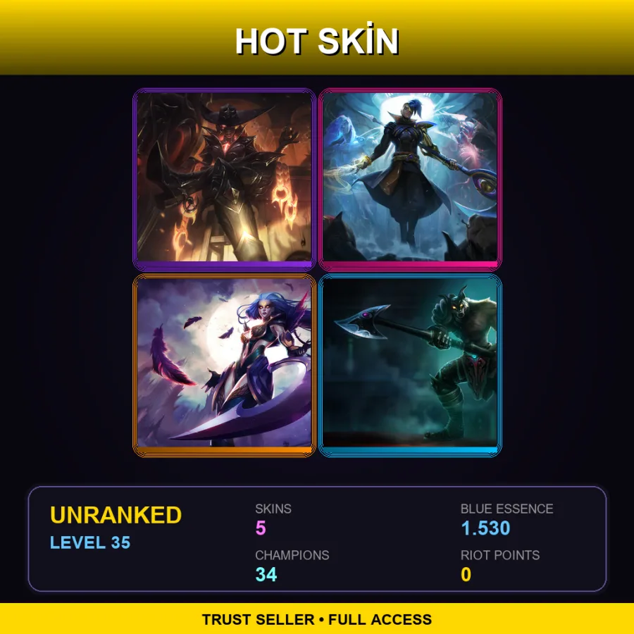 NA | Lv35 | Unranked | 5 Skin | 34 Champ — LoL account