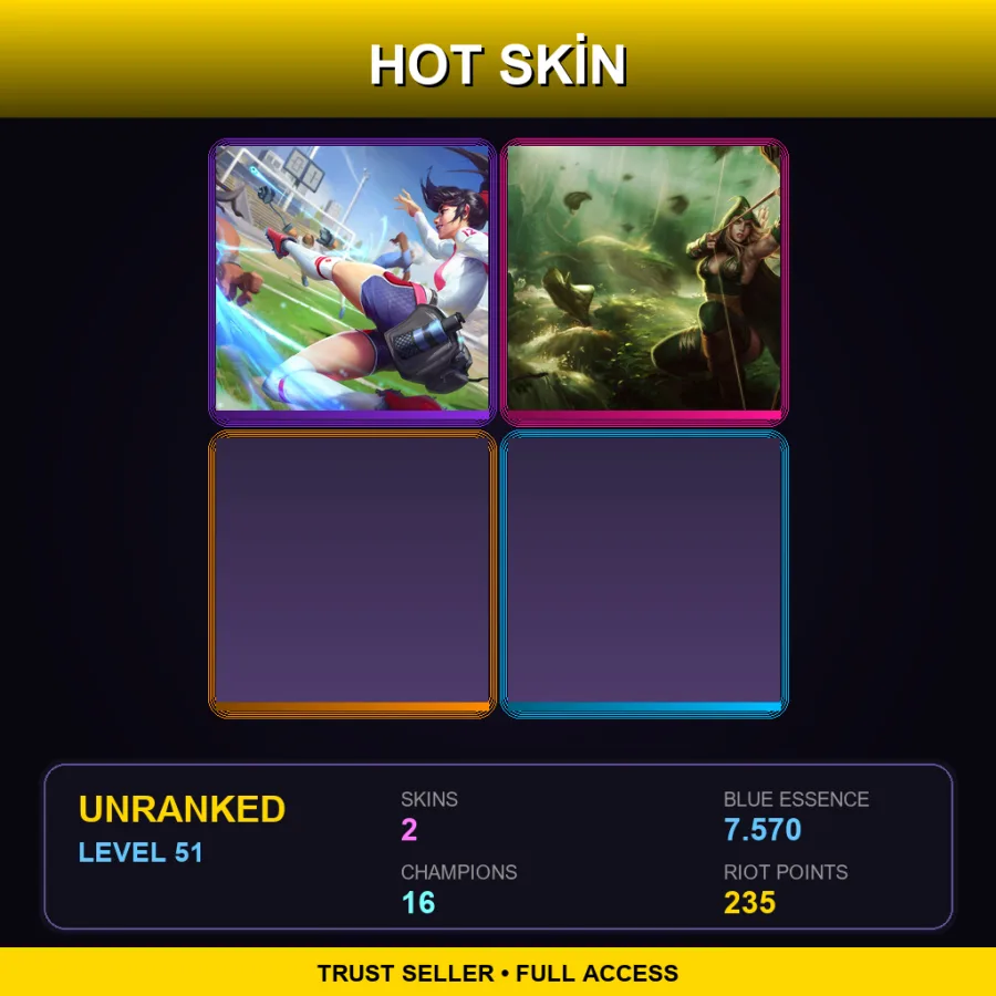 LAN | Lv51 | Unranked | 2 Skin | 16 Champ — LoL account