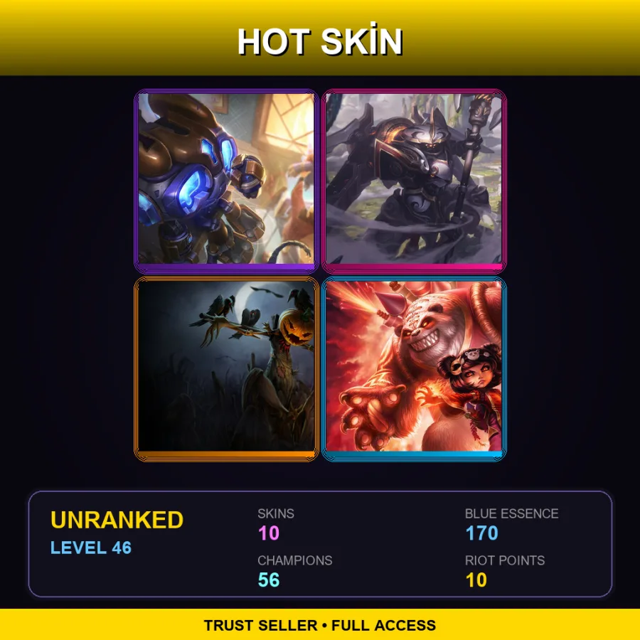 SG | Hextech Amumu | Mecha Kingdoms Jax | Pumpkinhead Fiddlesticks | Panda Annie | 10 Skin | 56 Champ | Lv46 — LoL account