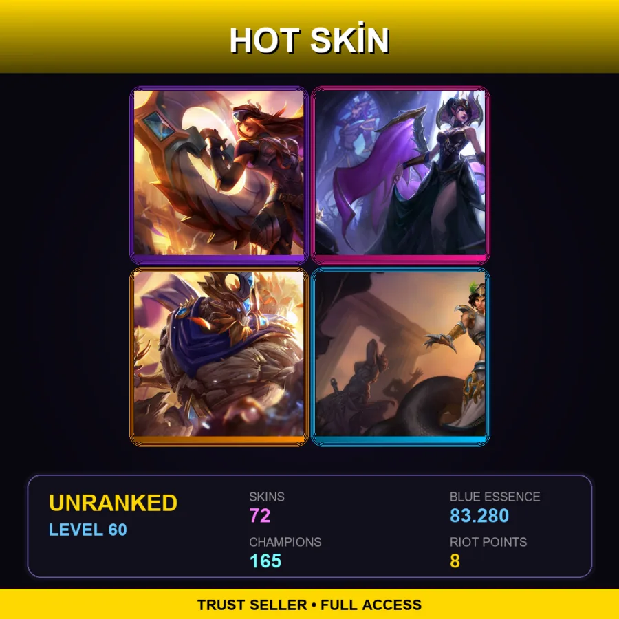 SG | Lv60 | Unranked | 72 Skin | 165 Champ — LoL account
