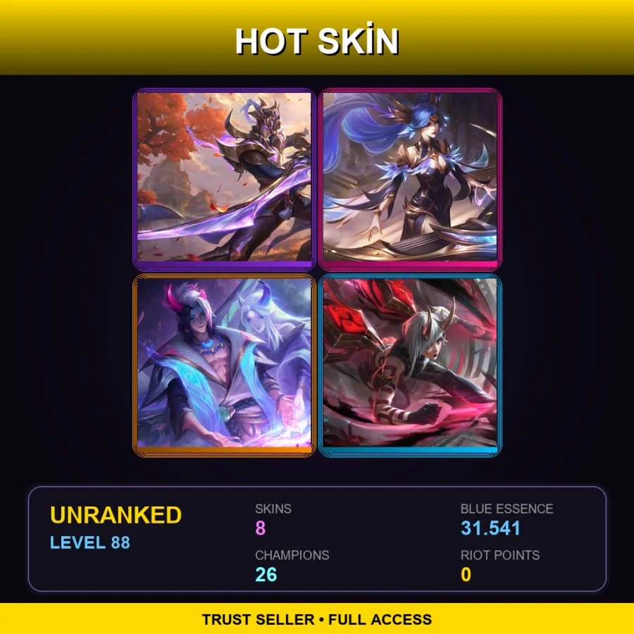 NA | Lv88 | Unranked | 8 Skin | 26 Champ — LoL account