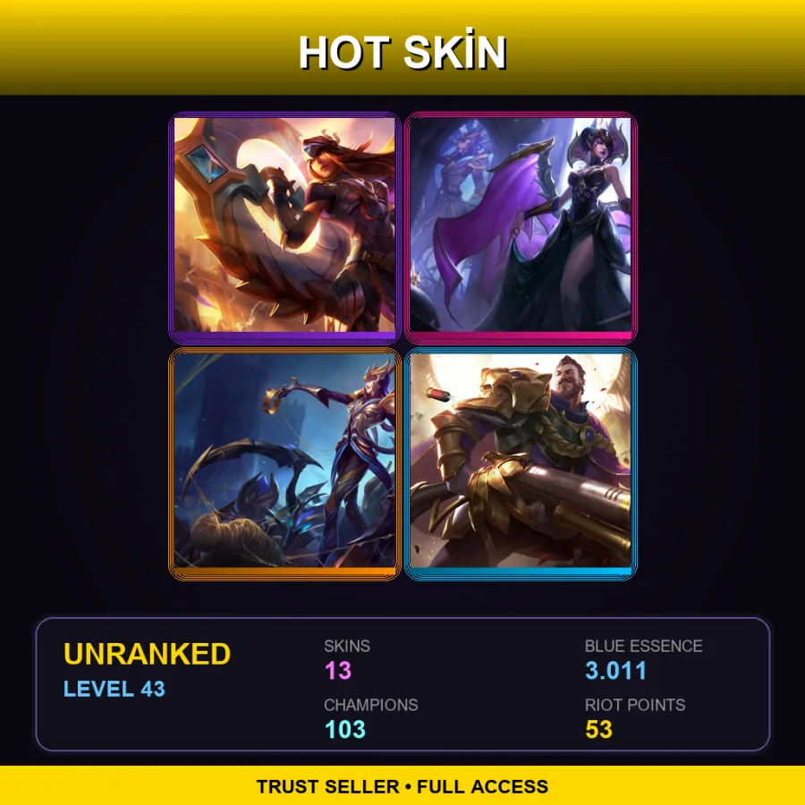 NA | Lv43 | Unranked | 13 Skin | 103 Champ
