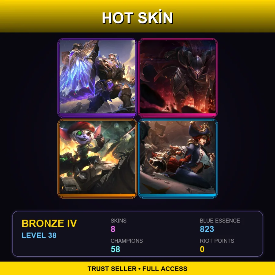 TR | Lv38 | Bronze IV | 8 Skin | 58 Champ — LoL account