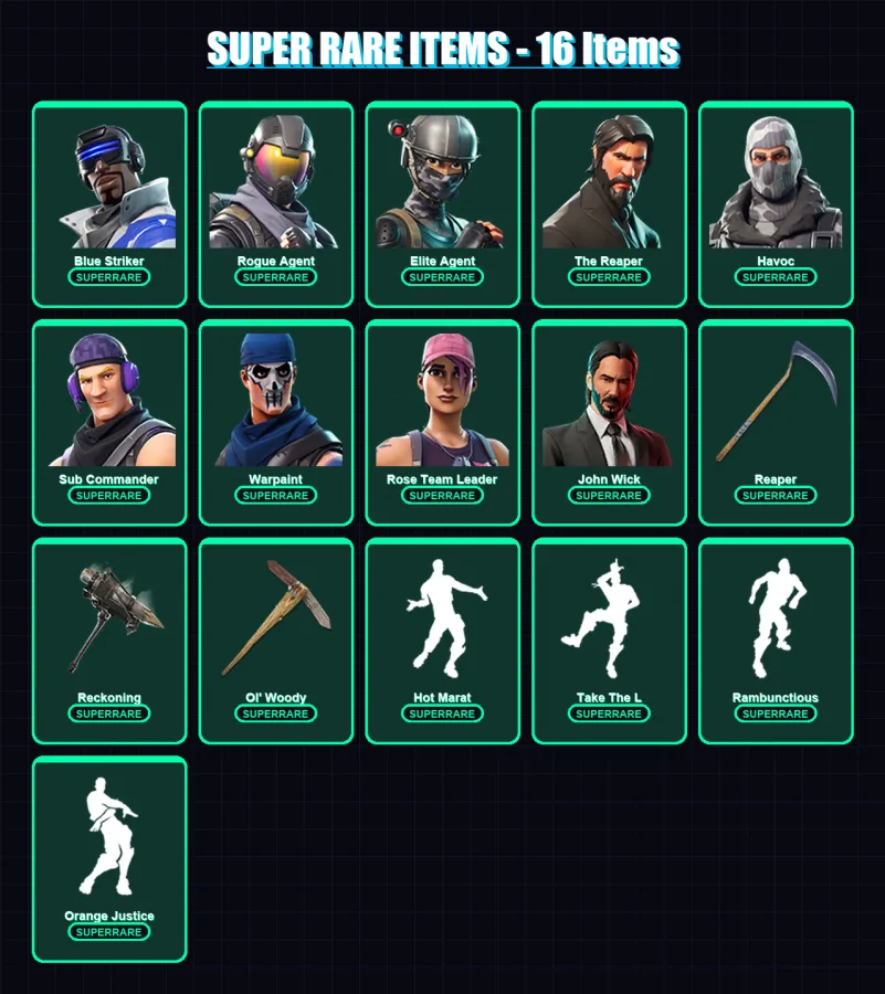 [PS4/PS5/XBOX/PC] | Blue Striker | Rogue Agent | Elite Agent | The Reaper | Havoc | 89 skin | 46 pickaxe | 81 emote | 46 glider | Lv644