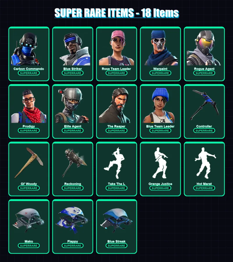 [PS4/PS5/XBOX/PC] | Carbon Commando | Blue Striker | Rose Team Leader | Warpaint | Rogue Agent | 70 skin | 53 pickaxe | 80 emote | 61 glider | Lv861