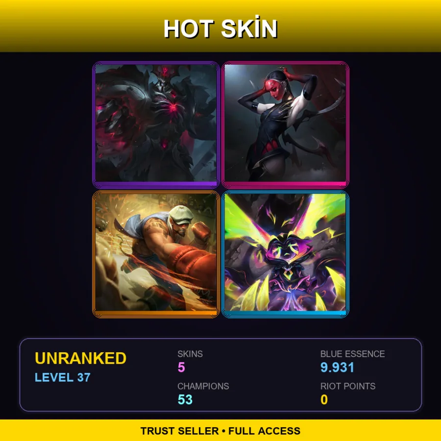 SG | Lv37 | Unranked | 5 Skin | 53 Champ — LoL account