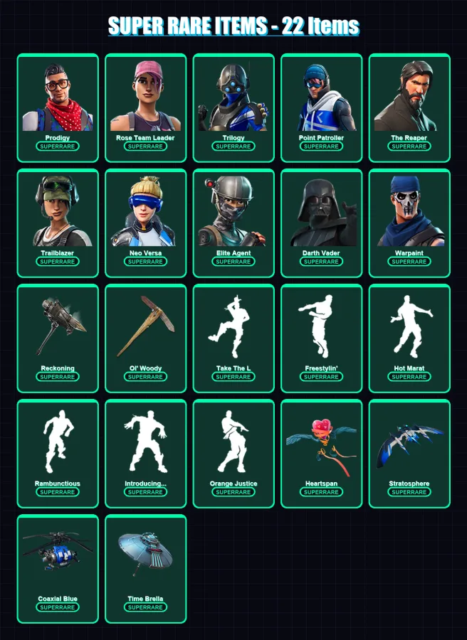 [PS4/PS5/PC] | Prodigy | Rose Team Leader | Trilogy | Point Patroller | The Reaper | 231 skin | 188 pickaxe | 151 emote | 134 glider | Lv1499 — Fortnite account