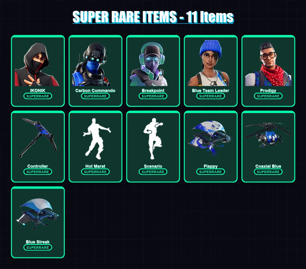 [PS4/PS5/XBOX/PC] | IKONIK | Carbon Commando | Breakpoint | Blue Team Leader | Prodigy | 20 skin | 17 pickaxe | 44 emote | 27 glider | Lv377 — Fortnite account