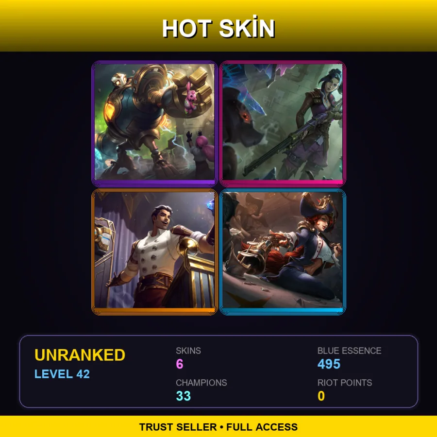 EUNE | Lv42 | Unranked | 6 Skin | 33 Champ — LoL account