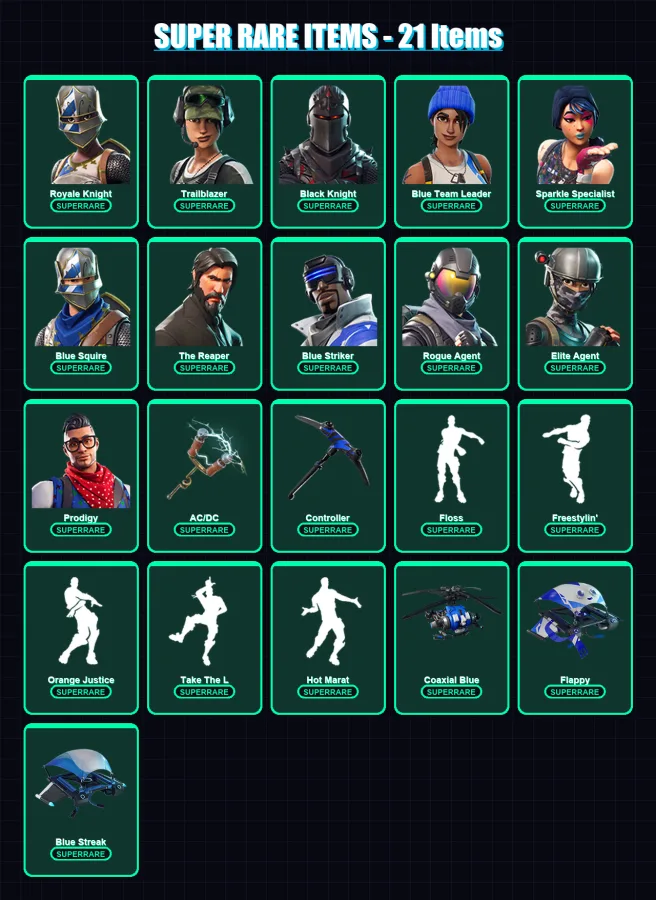 [PC/XBOX] | Royale Knight | Trailblazer | Black Knight | Blue Team Leader | Sparkle Specialist | 63 skin | 47 pickaxe | 64 emote | 45 glider | Lv659