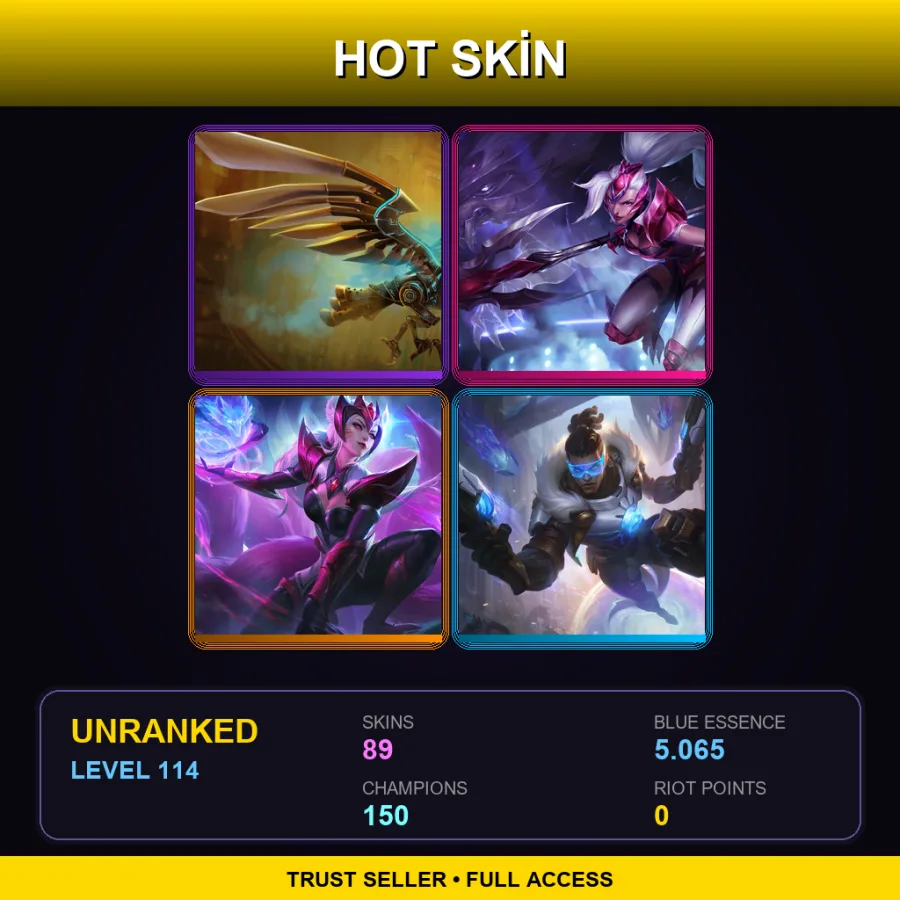 VN | Hextech Anivia | Challenger Nidalee | Challenger Ahri | Pulsefire Lucian | 89 Skin | 150 Champ | Lv114