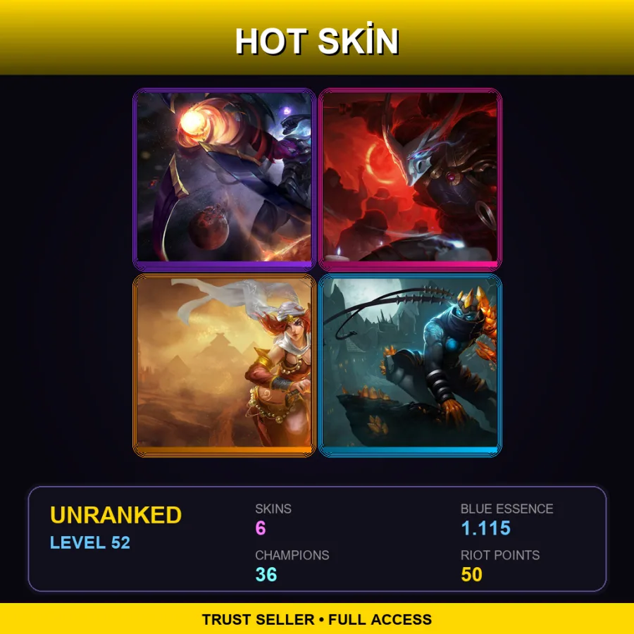 EUW | Lv52 | Unranked | 6 Skin | 36 Champ — LoL account