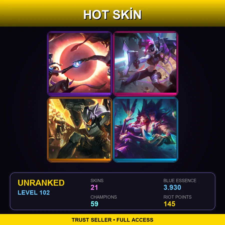EUW | Lv102 | Unranked | 21 Skin | 59 Champ — LoL account