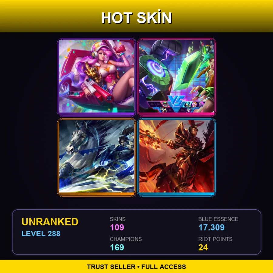 SG | Lv288 | Unranked | 109 Skin | 169 Champ