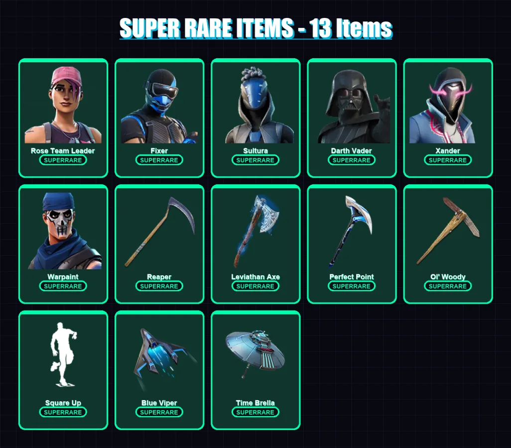 [PS4/PS5/XBOX/PC] | Rose Team Leader | Fixer | Sultura | Darth Vader | Xander | 203 skin | 214 pickaxe | 146 emote | 157 glider | Lv2765