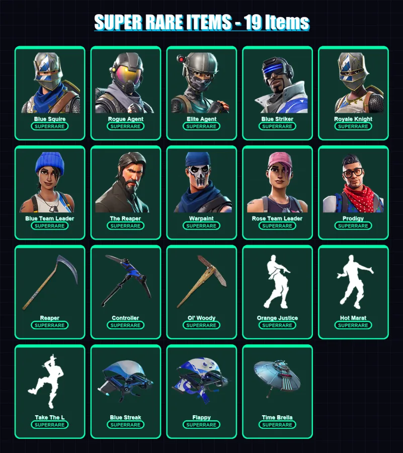 [PS4/PS5/XBOX/PC] | Blue Squire | Rogue Agent | Elite Agent | Blue Striker | Royale Knight | 79 skin | 82 pickaxe | 70 emote | 84 glider | Lv1138 — Fortnite account