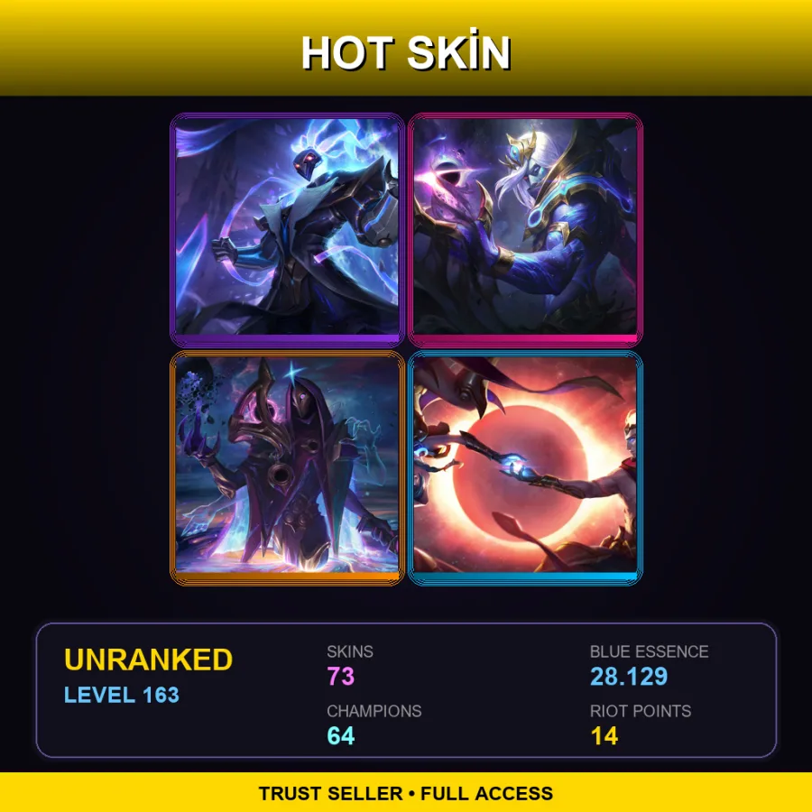 LAN | Lv163 | Unranked | 73 Skin | 64 Champ — LoL account