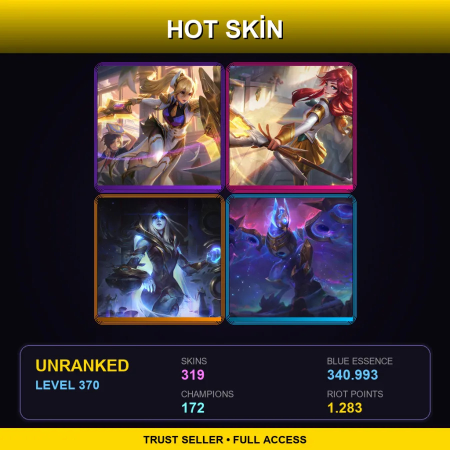 OCE | Lv370 | Unranked | 319 Skin | 172 Champ — LoL account