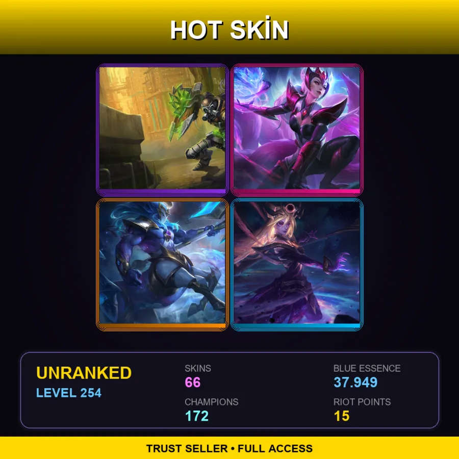 VN | Lv254 | Unranked | 66 Skin | 172 Champ — LoL account