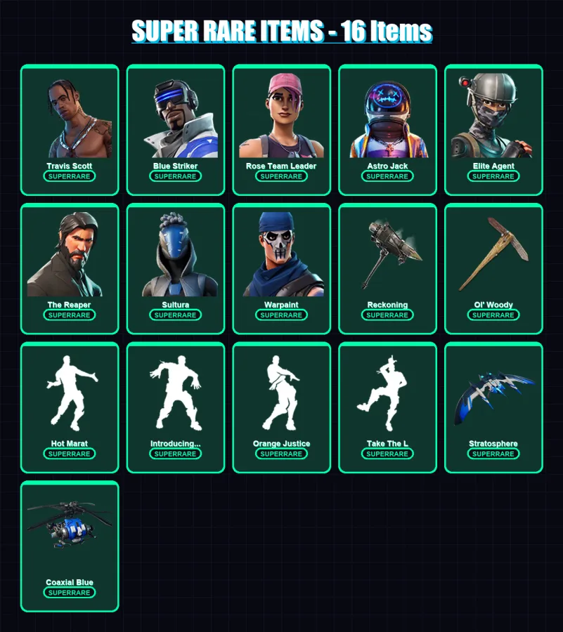 [PS4/PS5/XBOX/PC] | Travis Scott | Blue Striker | Rose Team Leader | Astro Jack | Elite Agent | 61 skin | 53 pickaxe | 52 emote | 59 glider | Lv582
