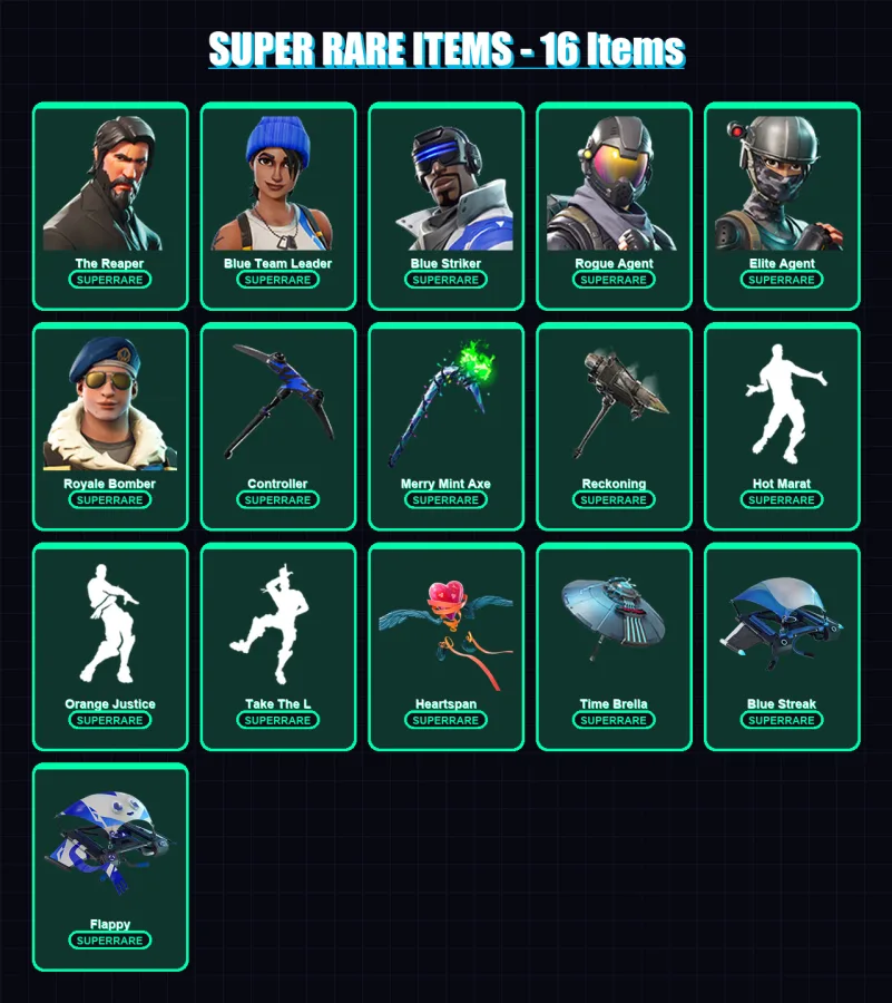 [PC/XBOX/PSN] | The Reaper | Blue Team Leader | Blue Striker | Rogue Agent | Elite Agent | 95 skin | 91 pickaxe | 95 emote | 98 glider | Lv1810