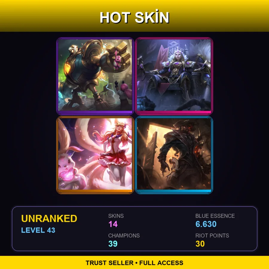 LAN | Lv43 | Unranked | 14 Skin | 39 Champ — LoL account