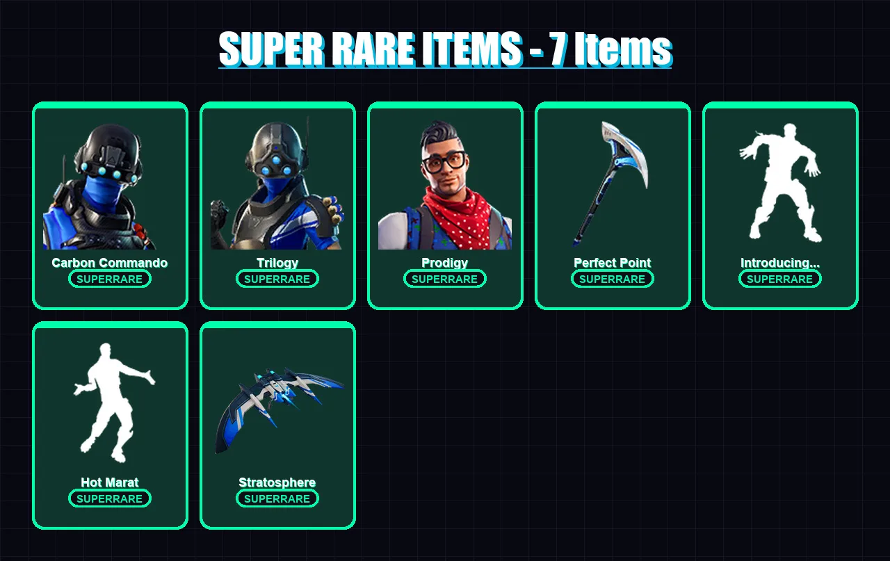 [PS4/PS5/XBOX/PC] | Carbon Commando | Trilogy | Prodigy | Hybrid | Mandalorian | 23 skin | 38 pickaxe | 39 emote | 55 glider | Lv844