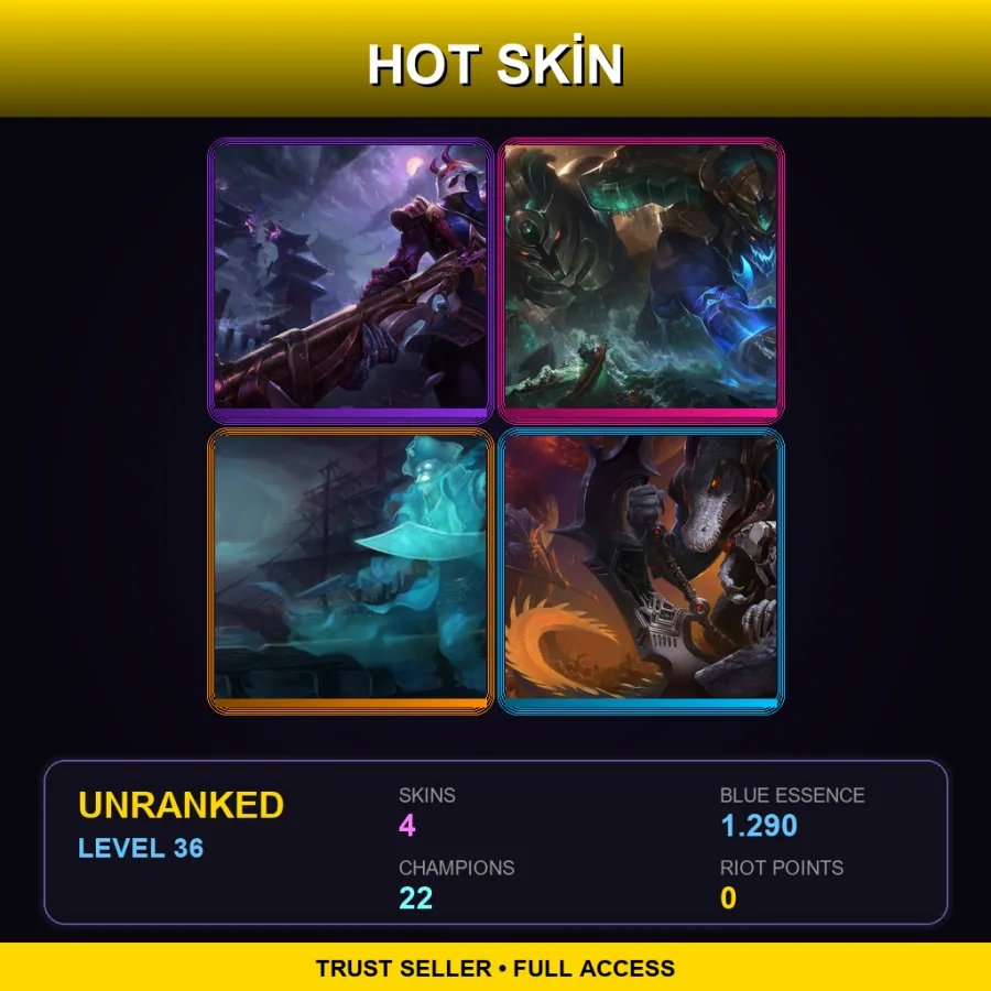 LAN | Blood Moon Jhin | Worldbreaker Trundle | Spooky Gangplank | Galactic Renekton | 4 Skin | 22 Champ | Lv36