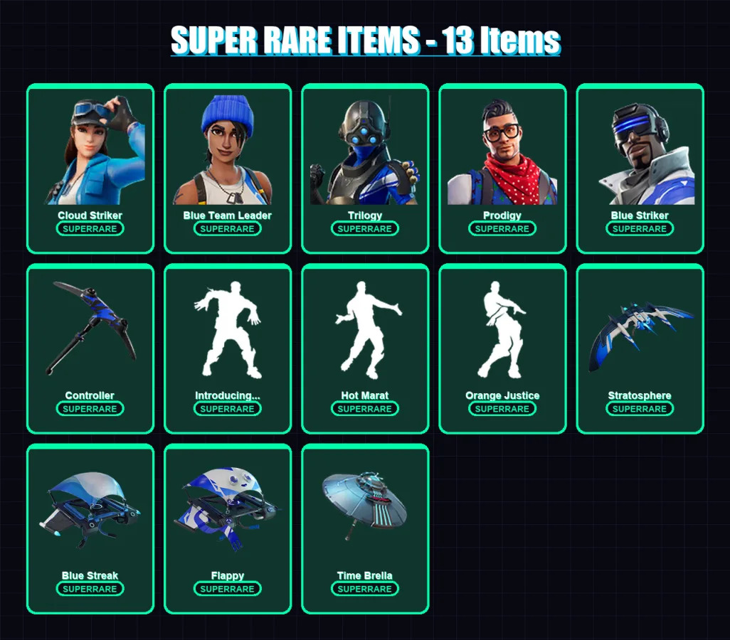 [PS4/PS5/XBOX/PC] | Cloud Striker | Blue Team Leader | Trilogy | Prodigy | Blue Striker | 29 skin | 27 pickaxe | 47 emote | 47 glider | Lv742