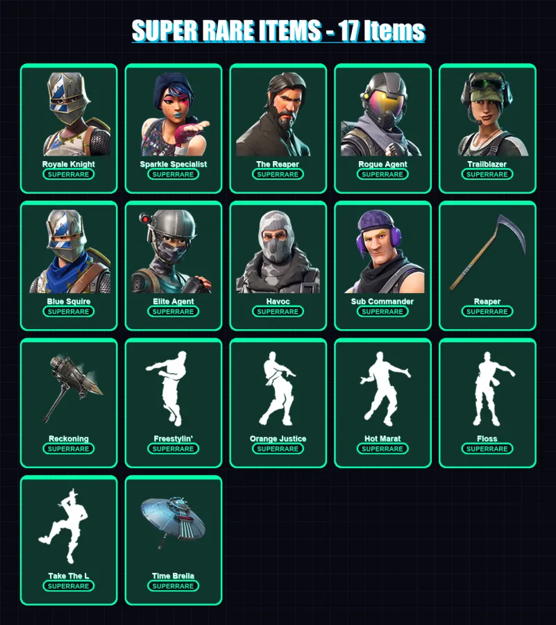 [PC/PSN] | Royale Knight | Sparkle Specialist | The Reaper | Rogue Agent | Trailblazer | 180 skin | 152 pickaxe | 144 emote | 120 glider | Lv1787