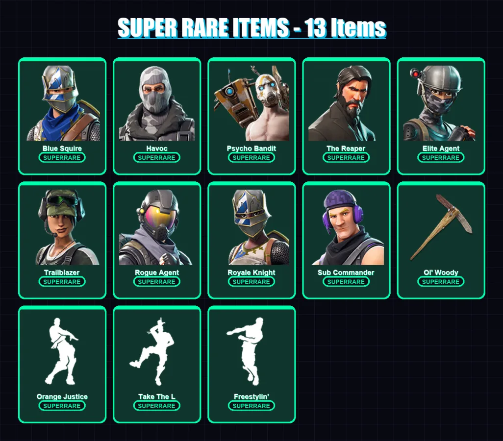 [PC/XBOX/PSN] | Blue Squire | Havoc | Psycho Bandit | The Reaper | Elite Agent | 20 skin | 18 pickaxe | 22 emote | 17 glider | Lv260