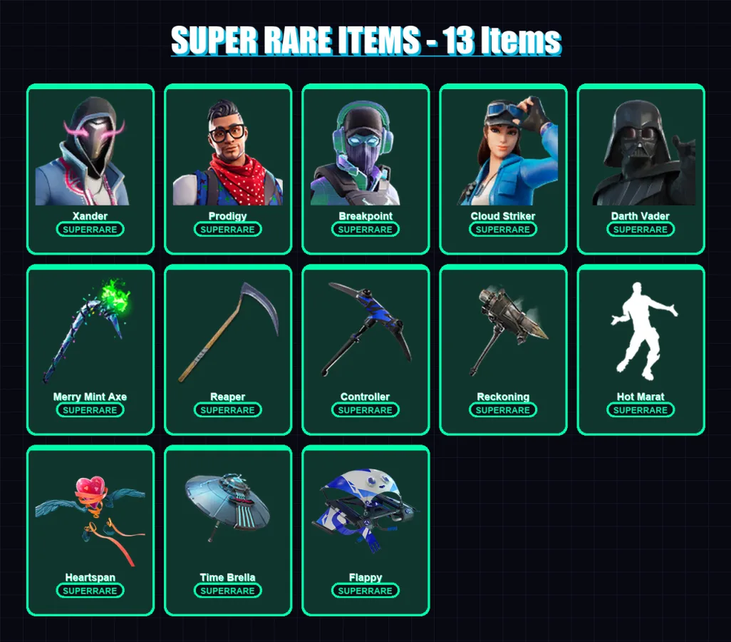 [PC/XBOX] | Polo Prodigy | Stadium Hero '92 | Xander | Prodigy | Breakpoint | 235 skin | 227 pickaxe | 194 emote | 161 glider | Lv2207