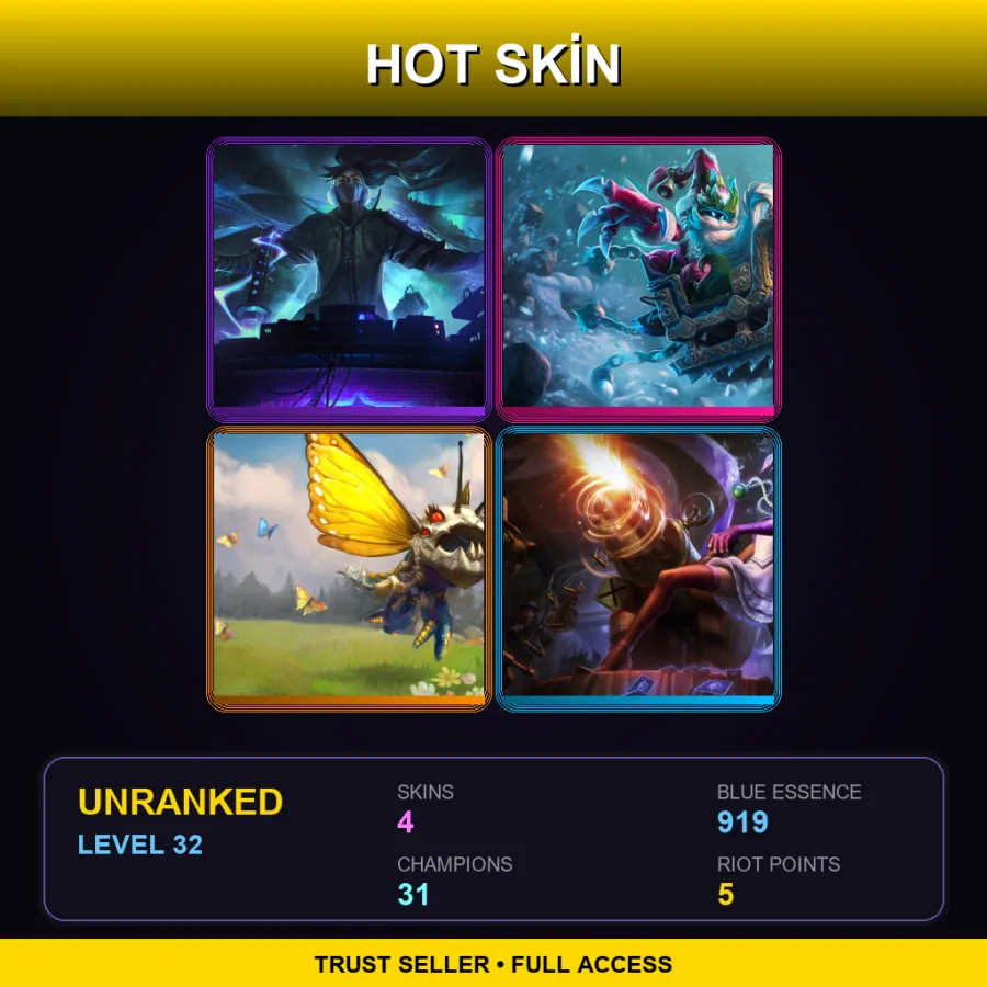 OCE | Lv32 | Unranked | 4 Skin | 31 Champ — Unranked / Smurf League of Legends