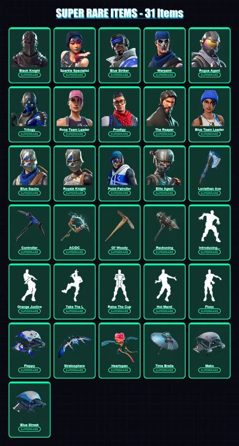 [PC/XBOX] | Black Knight | Sparkle Specialist | Blue Striker | Warpaint | Rogue Agent | 232 skin | 219 pickaxe | 142 emote | 187 glider | Lv2656
