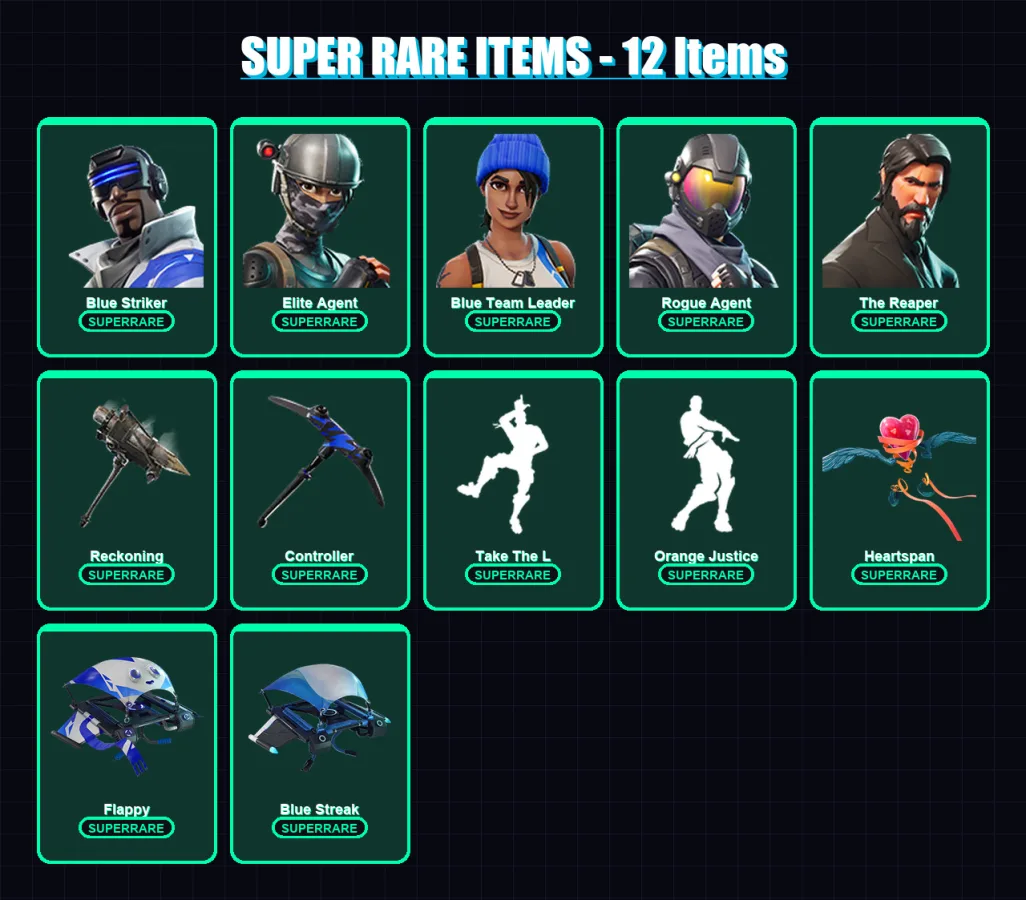 [PS4/PS5/XBOX/PC] | Blue Striker | Elite Agent | Blue Team Leader | Rogue Agent | The Reaper | 36 skin | 35 pickaxe | 32 emote | 31 glider | Lv411