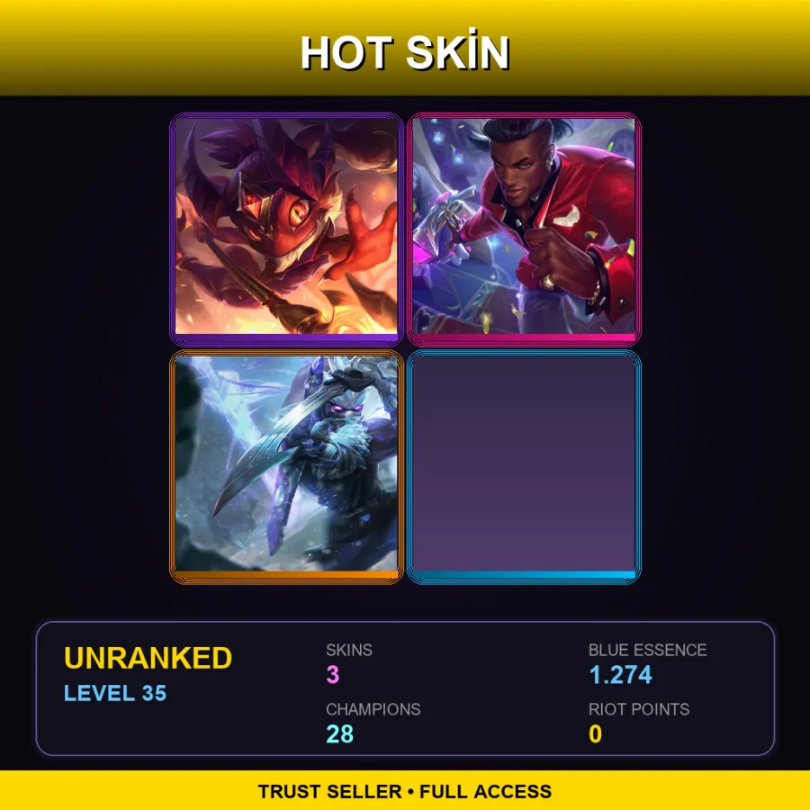 NA | Lv35 | Unranked | 3 Skin | 28 Champ — LoL account