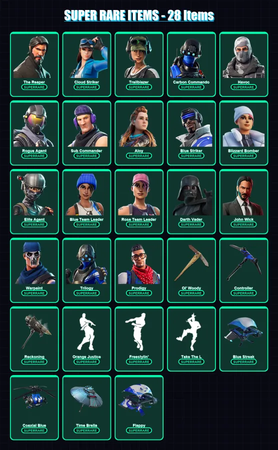[PS4/PS5/XBOX/PC] | The Reaper | Cloud Striker | Trailblazer | Carbon Commando | Havoc | 185 skin | 122 pickaxe | 99 emote | 101 glider | Lv1165 — Fortnite account