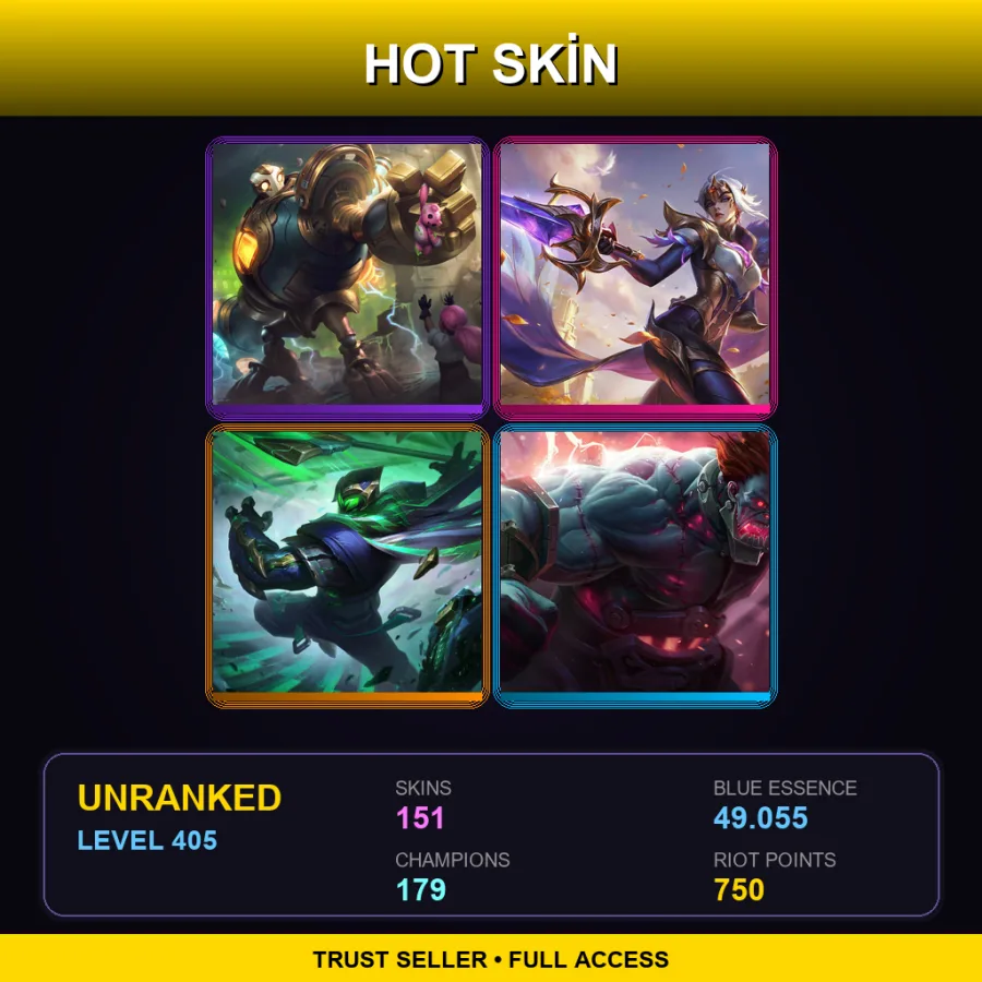 EUW | Lv405 | Unranked | 151 Skin | 179 Champ