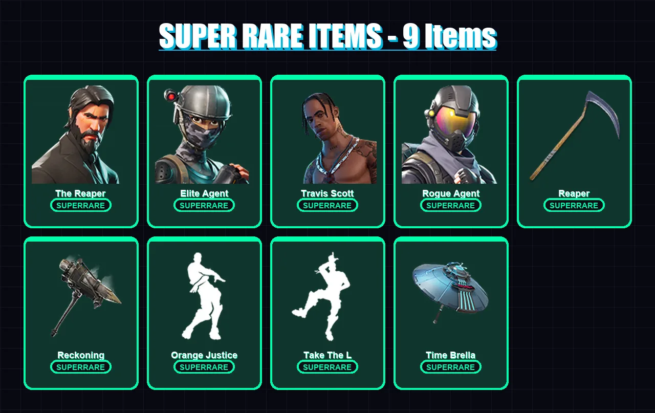 [PC/XBOX] | The Reaper | Elite Agent | Travis Scott | Rogue Agent | Drift | 58 skin | 52 pickaxe | 52 emote | 56 glider | Lv777
